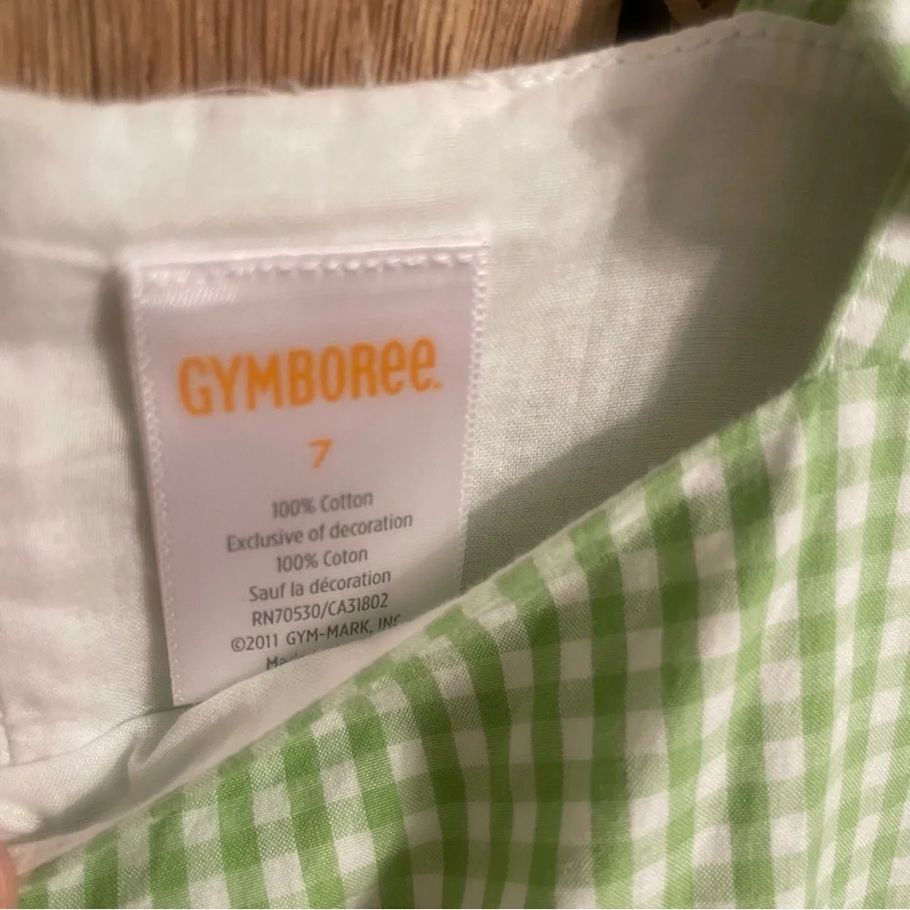 Gymboree  Girls Size 7 Green Gingham Smocked Dress Easter